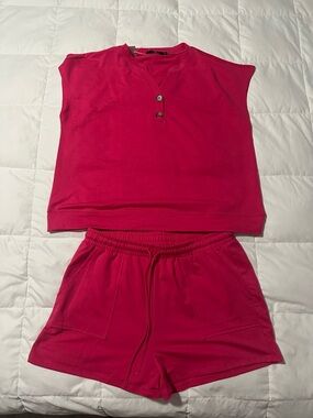 Lipsy Hot Pink Sleeveless Top and Drawstring Shorts Set